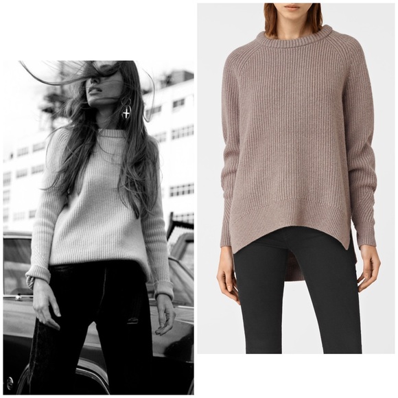 All Saints Sweaters - All Saints Patty Jumper Wool Cashmere Ribbed Chunky Sweater Neutral Gray Sz M